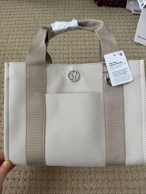 Two-Tone Canvas Tote Mini in Light Taupe